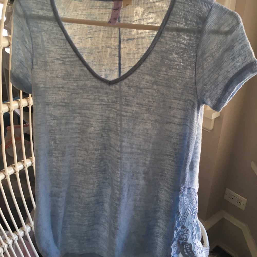 Sheer blue lace knit shirt